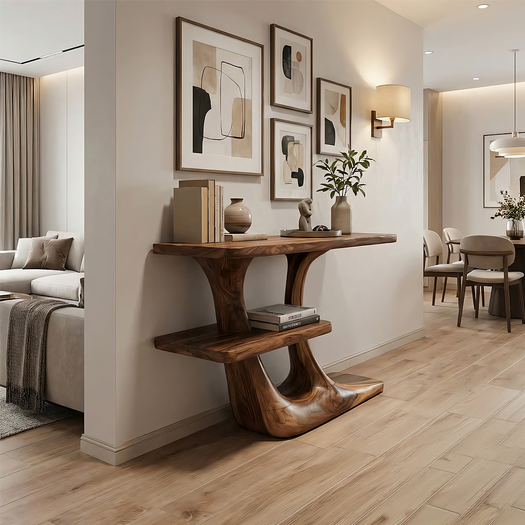 Sculptural Solid Wood Console Table for Modern Entryway
