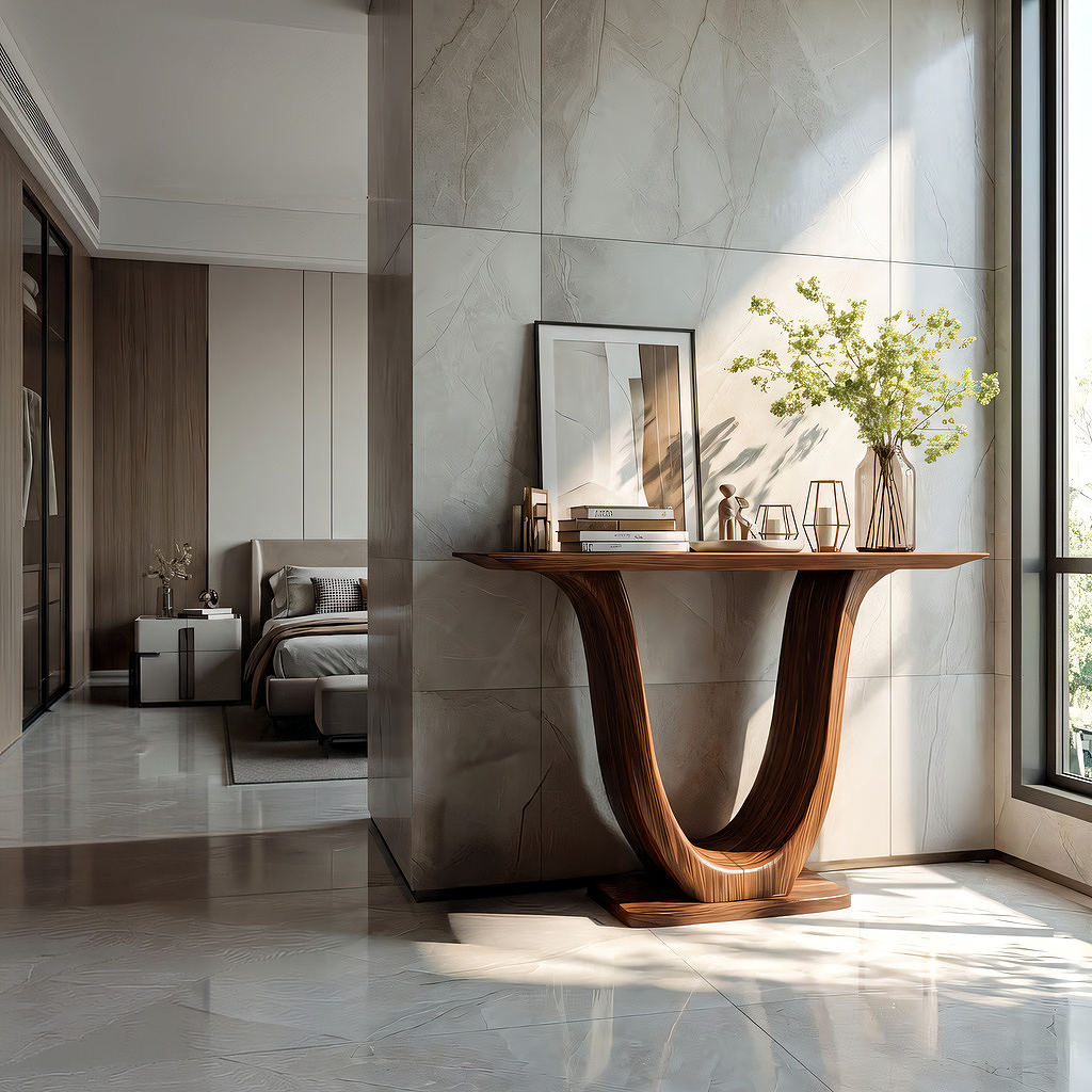 Curved U-Base Solid Wood Console Table for Modern Interiors