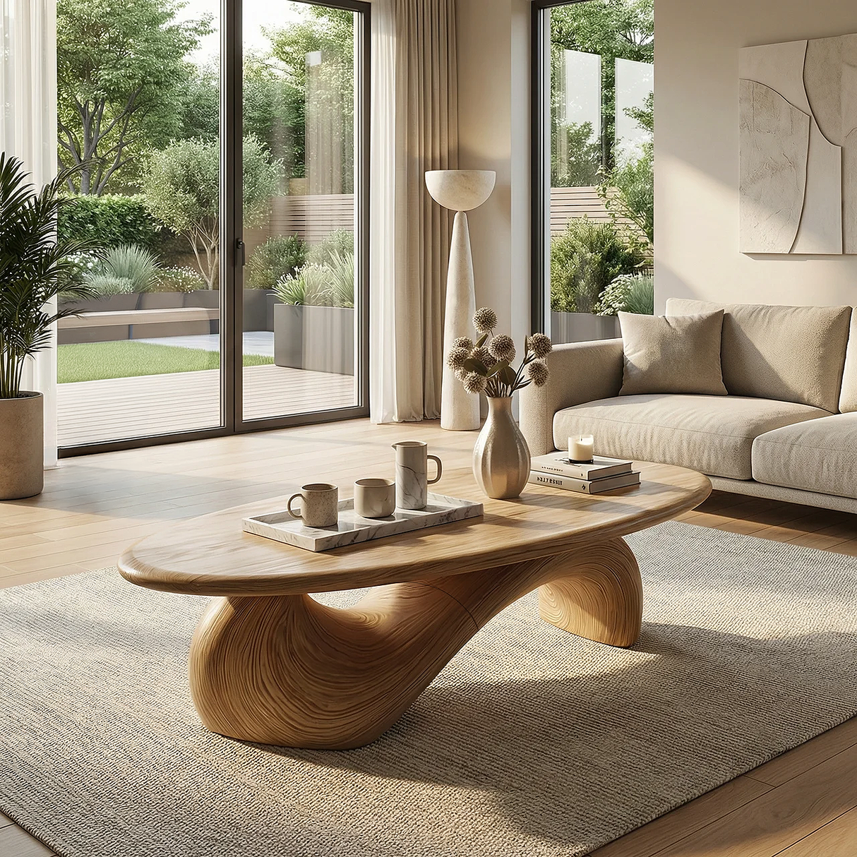 Organic Sculpted Wood Coffee Table Wave Base