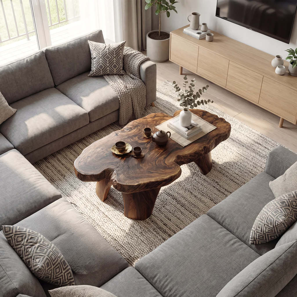 Organic Live Edge Solid Wood Coffee Table Statement