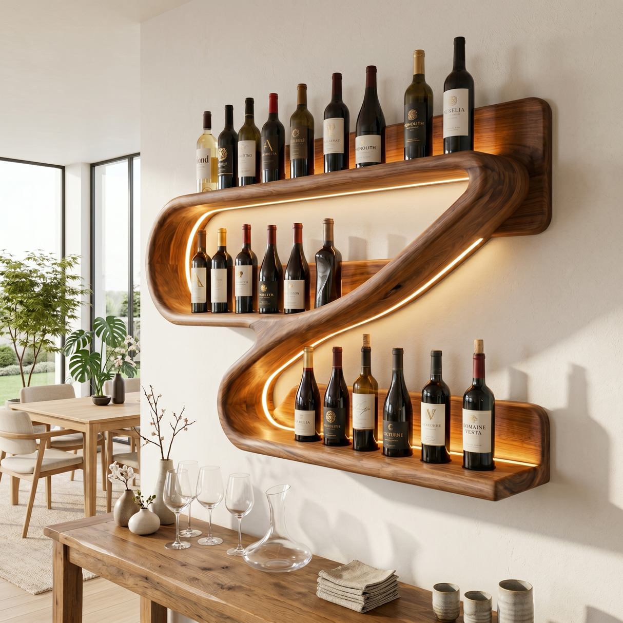 Modern Z-Shaped Solid Wood Wall Wine Rack