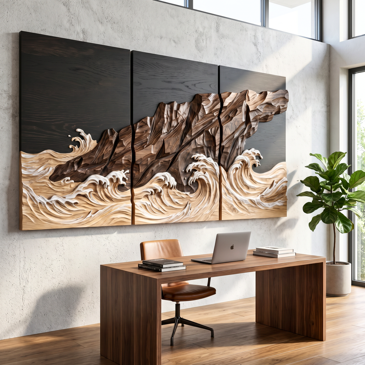 Coastal Ridge Wave Triptych Wood Wall Sculpture