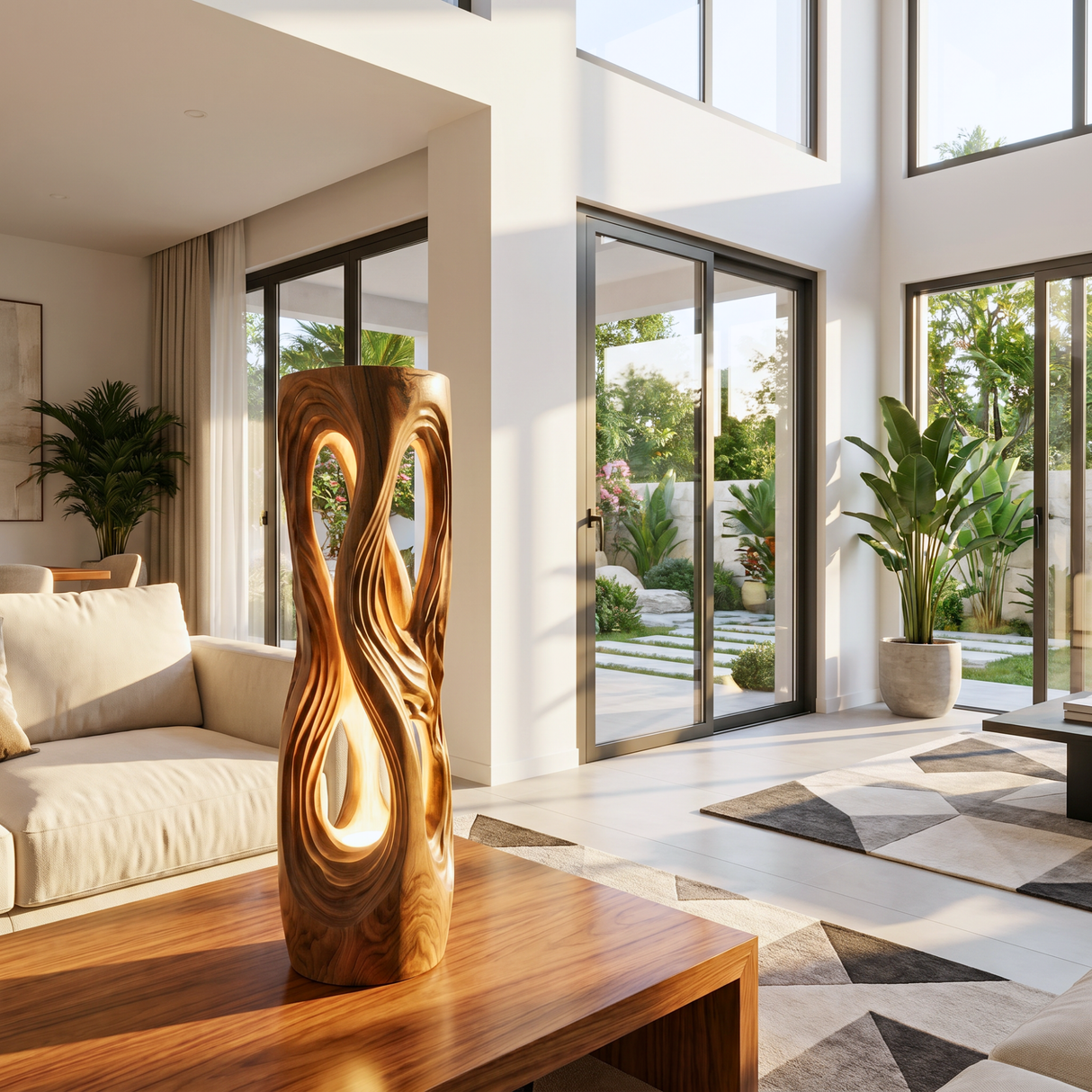 Luminous Flow Wood Floor Lamp with Organic Openwork