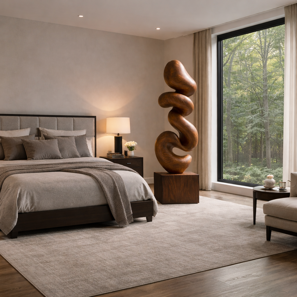 Organic Flow Solid Wood Sculpture for Living Room Interior Display