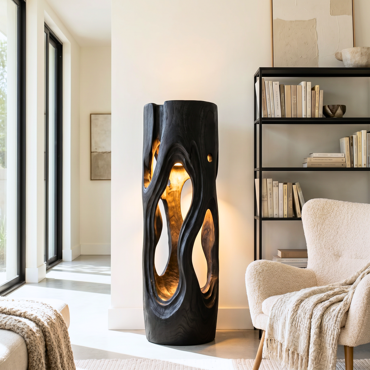 Organic Loop Wood Floor Lamp with Warm Ambient Glow