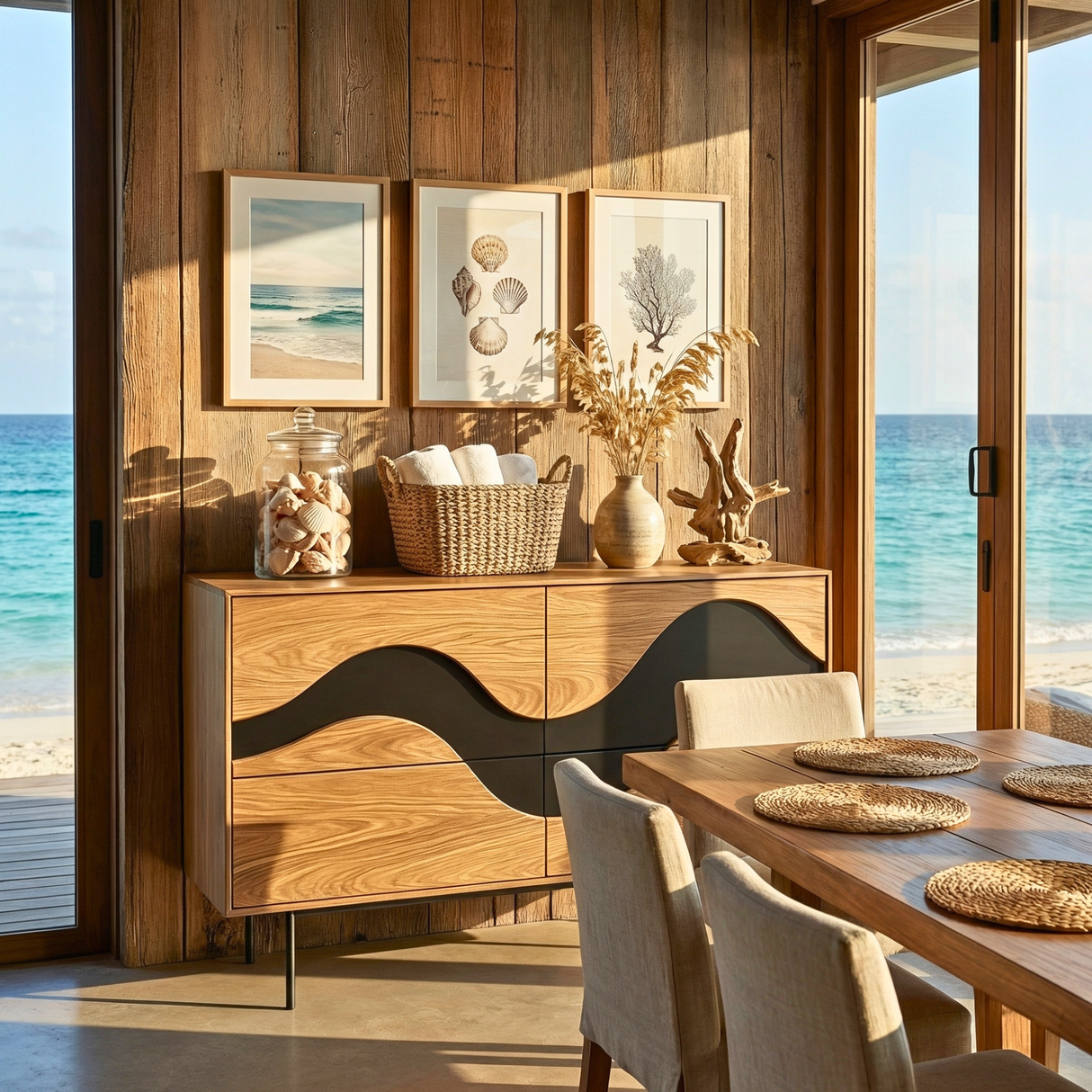 Architectural Wave Front Sideboard Cabinet, Modern Storage Credenza for Modern Interiors