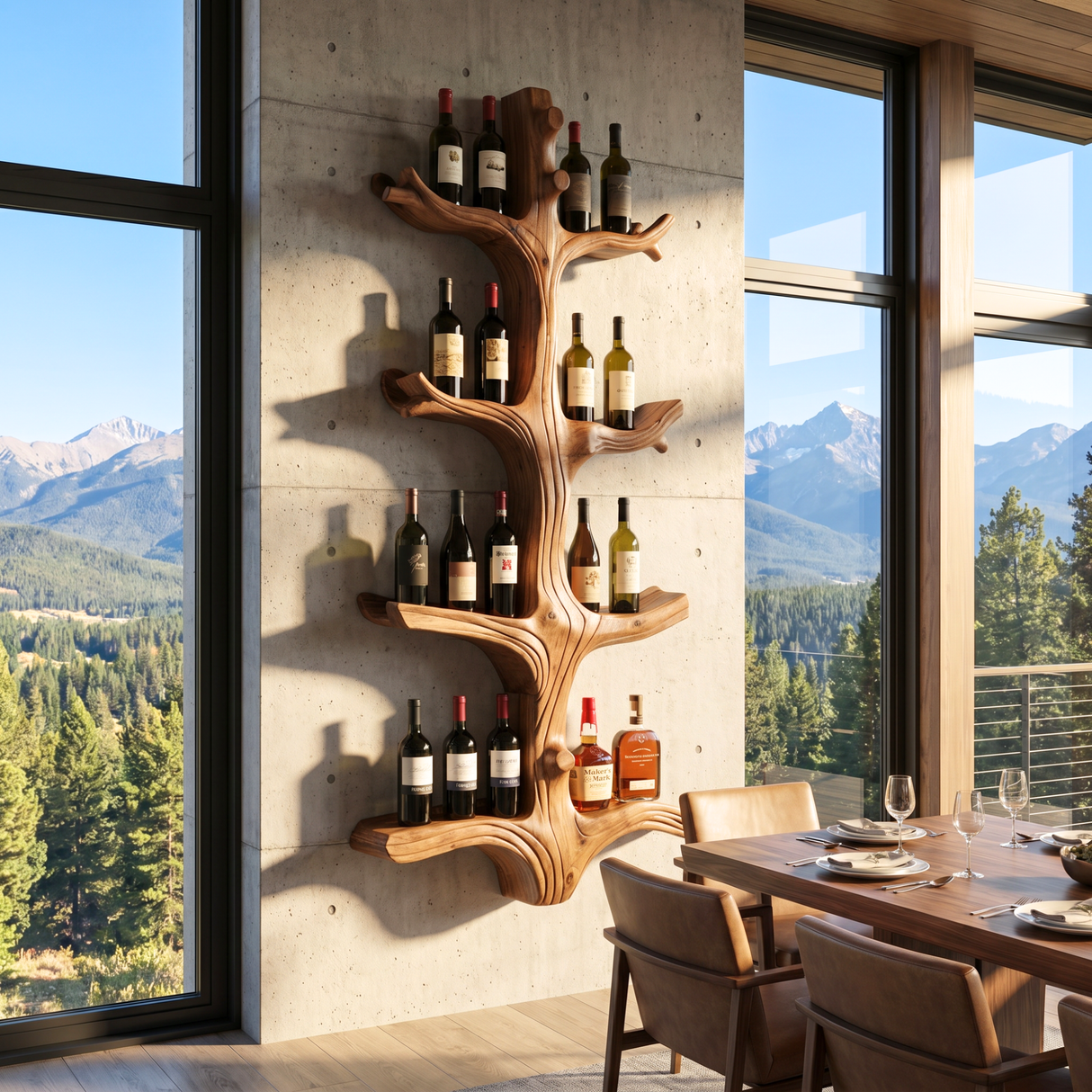 Organic Tree Wine Rack Handmade Solid Wood Wall Mounted Wine Bottle Holder
