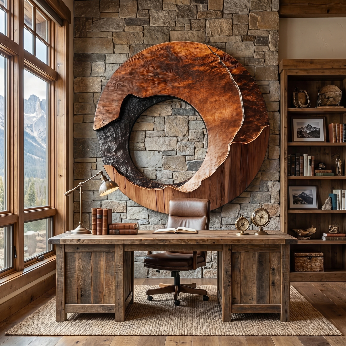 Large Solid Wood Wall Sculpture with Organic Open Center and Charred Texture Accent