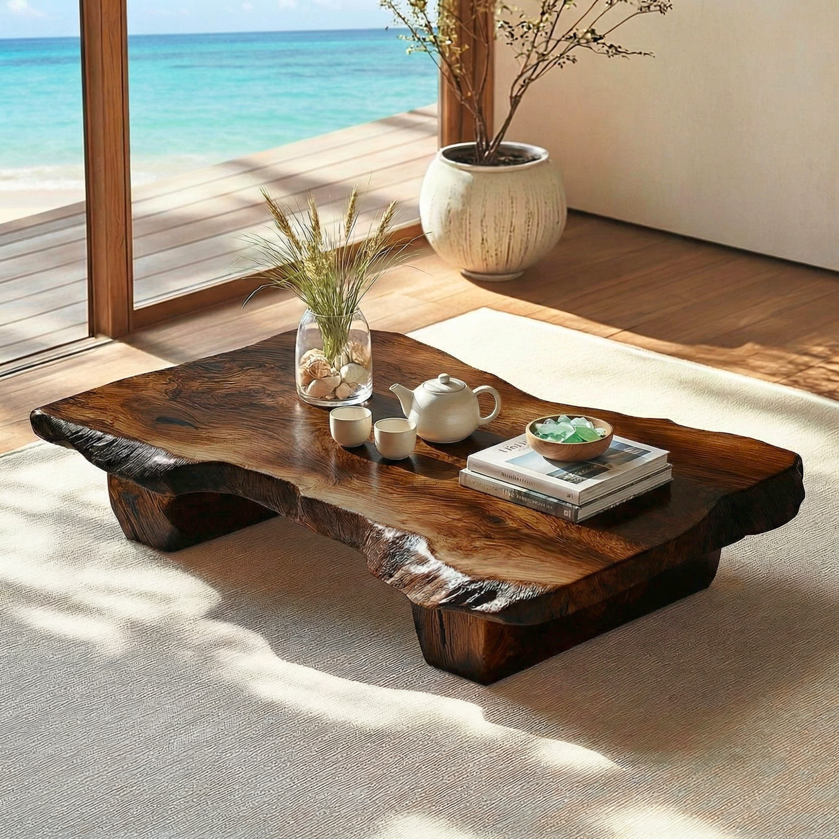 Solid Wood Live Edge Tea Table for Japandi Zen Interiors