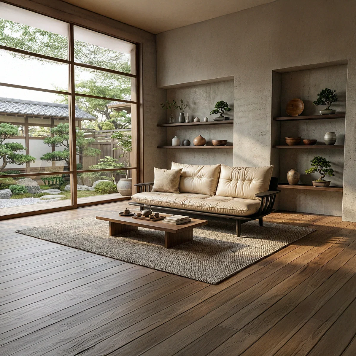 Scandinavian Solid Wood Sofa Japandi Style Minimalist Upholstered Living Room Couch