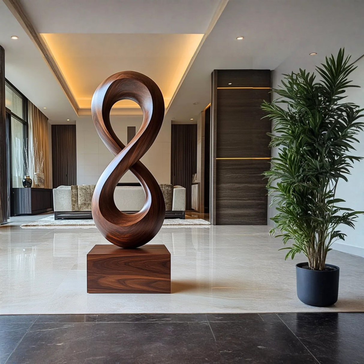 Handcrafted Solid Wood Infinity Loop Sculpture for Modern Entryway Decor
