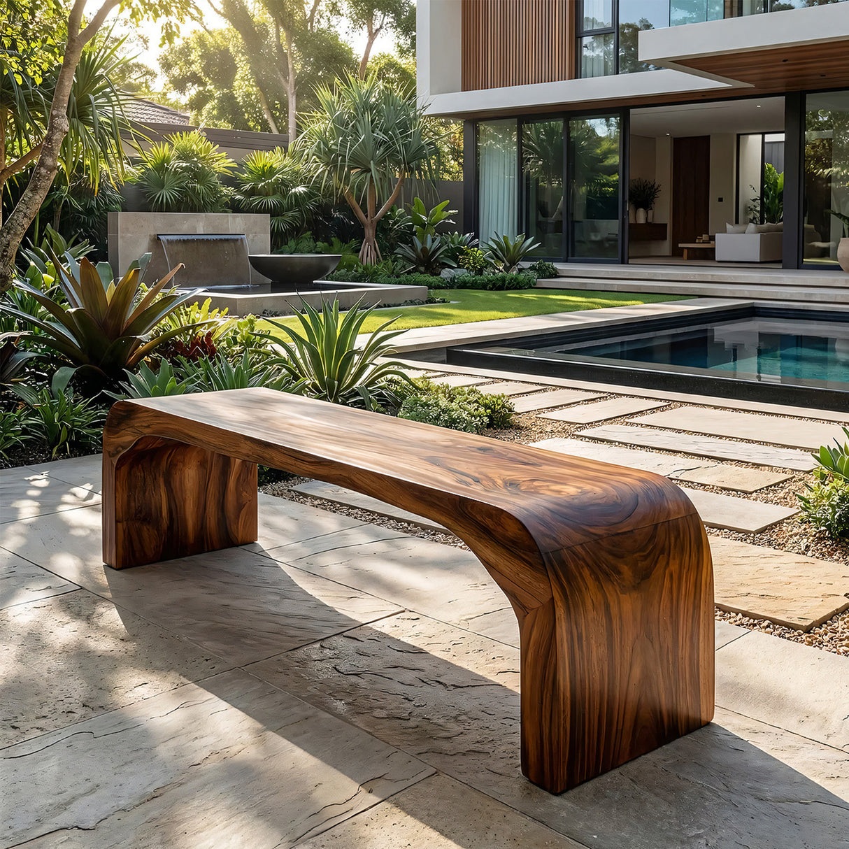 Organic Modern Solid Wood Waterfall Bench for Minimalist Interiors