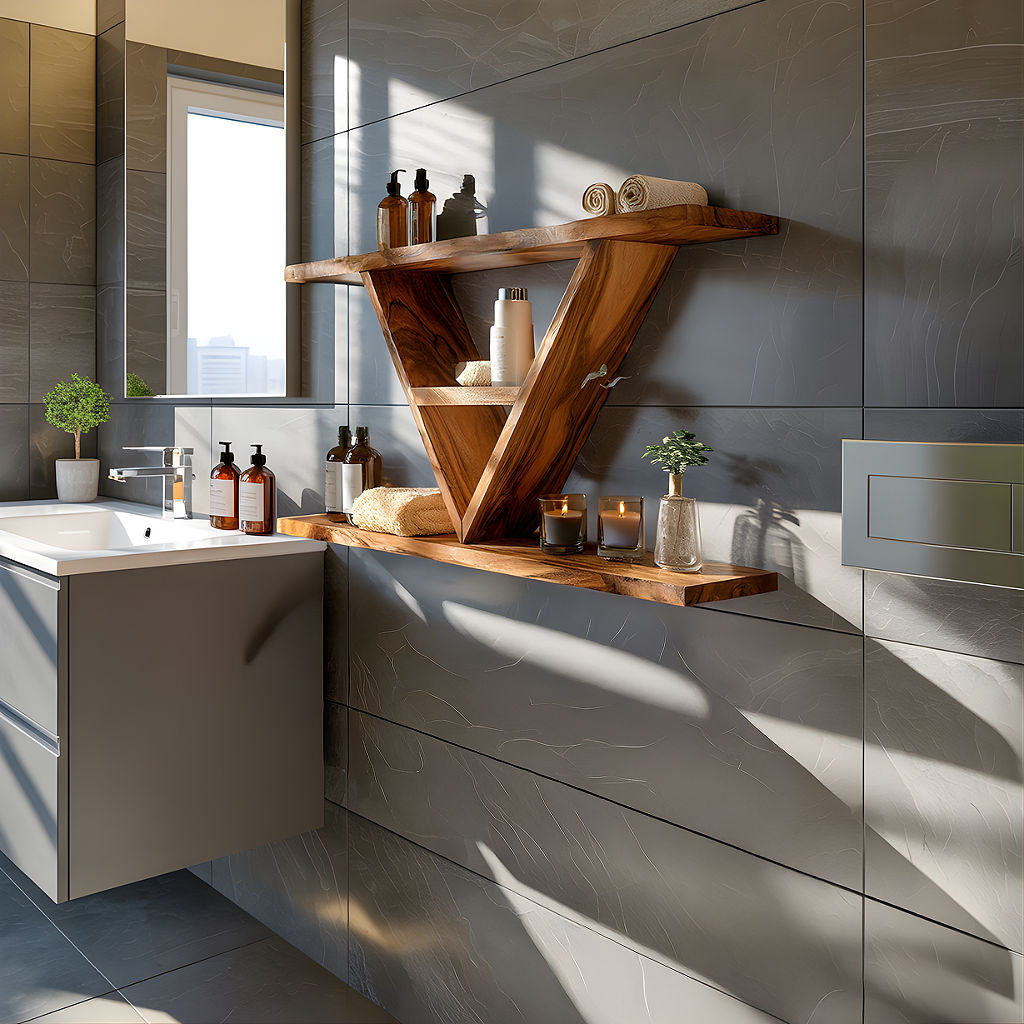 Geometric V-Shape Floating Wood Wall Shelf