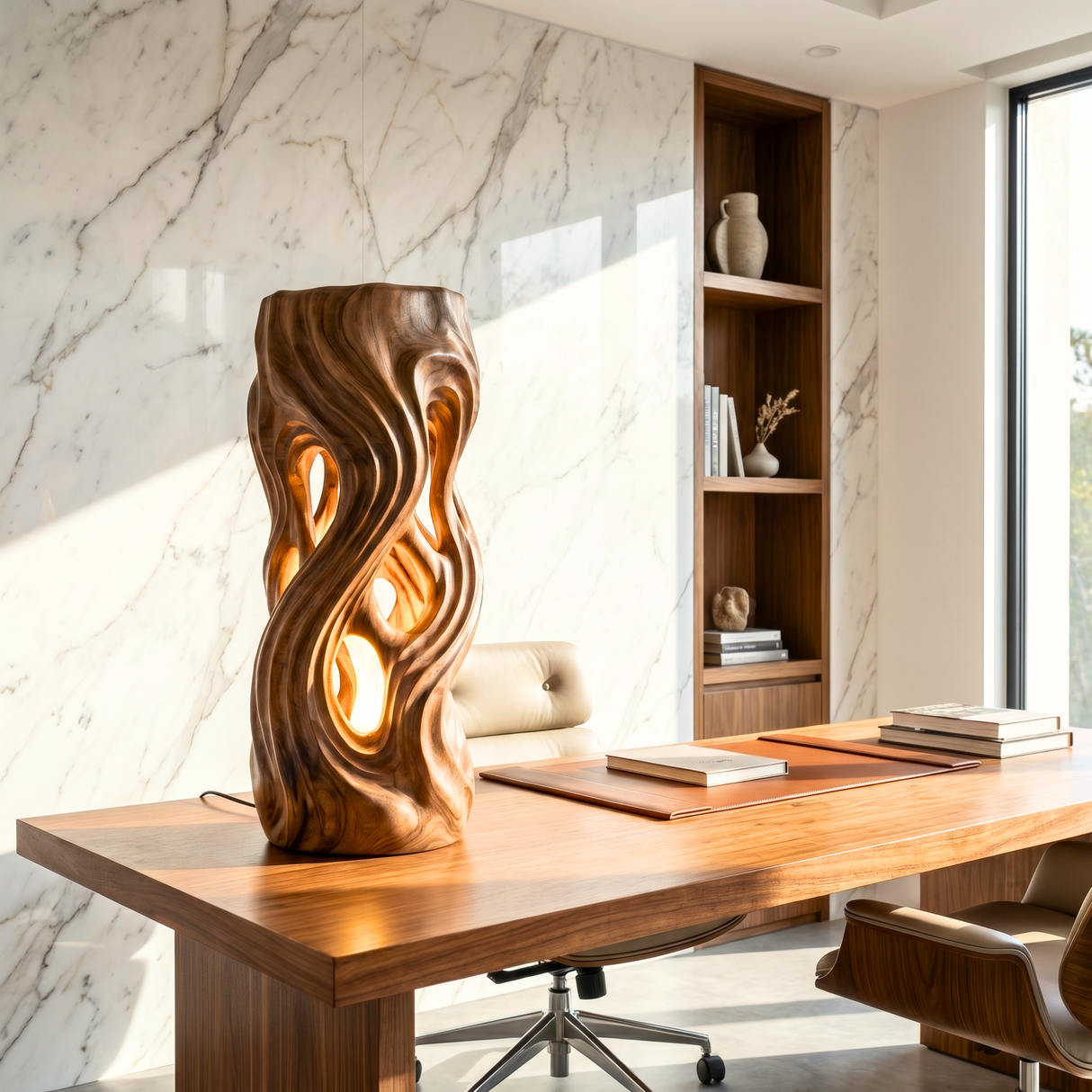 Wavescape Wood Table Lamp with Organic Cutouts