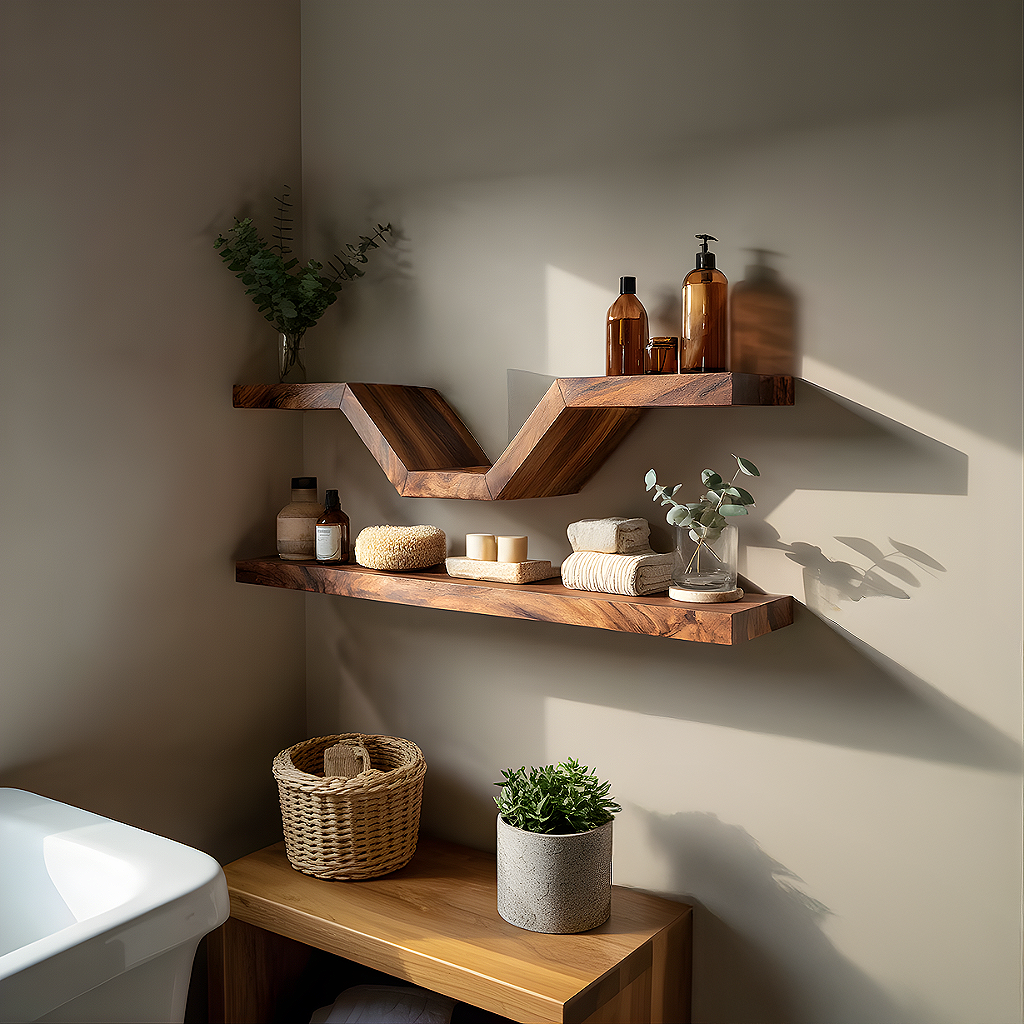 Modern Zigzag Floating Wood Wall Shelves