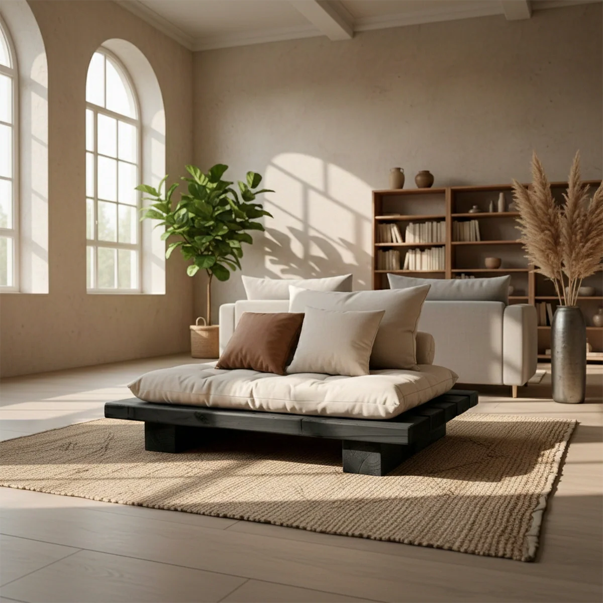 Low Wooden Floor Sofa Platform Japandi Tatami Lounge Cushion Seat