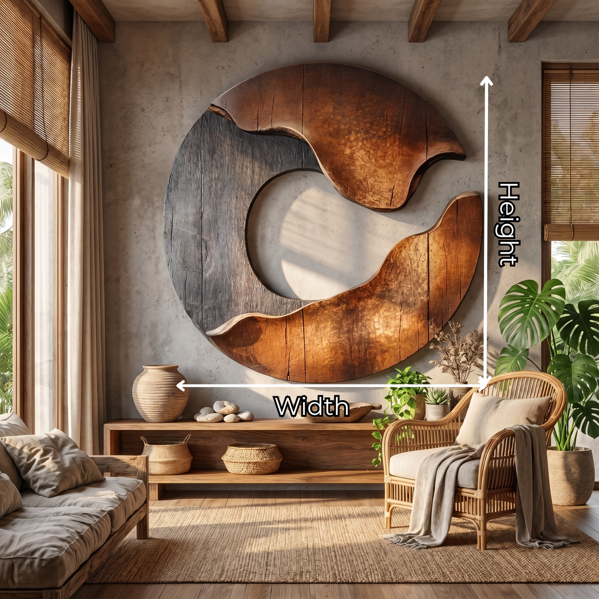 Wall Sculpture Solid Wood Circular Eclipse Wall Art for Modern Living Room Decor