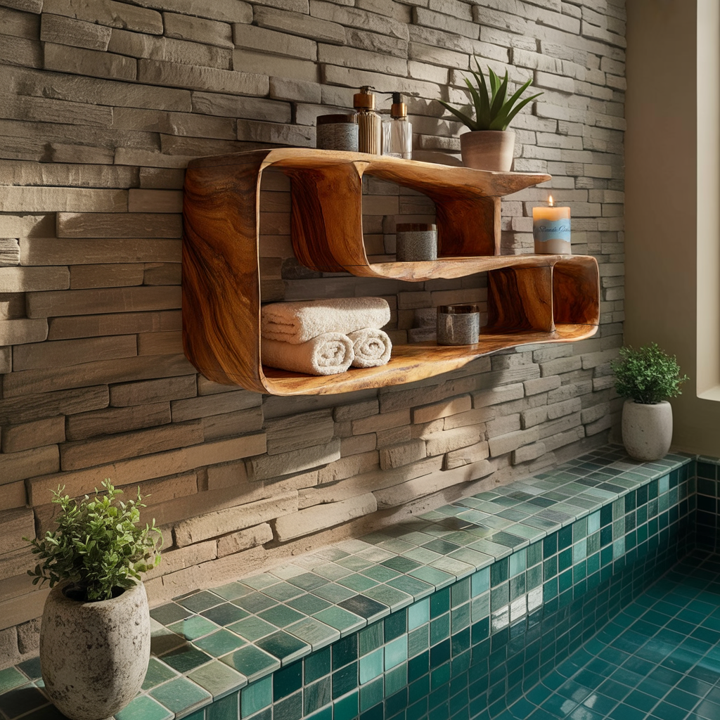 Organic Modern Solid Wood Wall Shelf with Rounded Frame