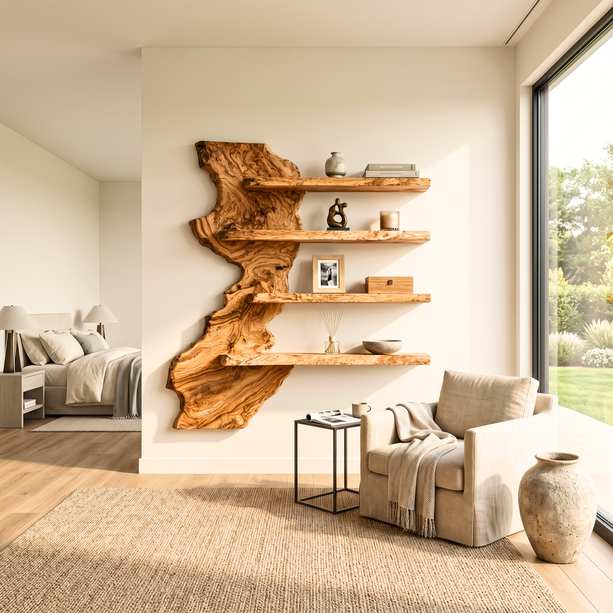 Modern Live Edge Wooden Wall Shelf Handmade Floating Solid Wood Rustic Display Shelving