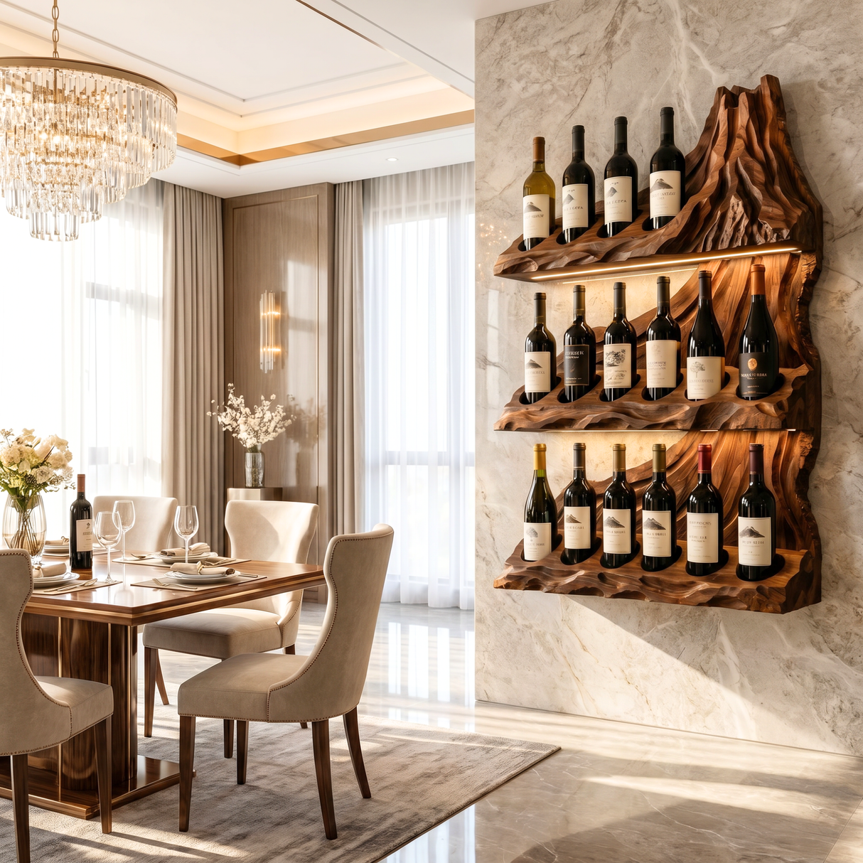 Luxury Mountain Ridge Solid Wood Wine Rack Wall Shelf