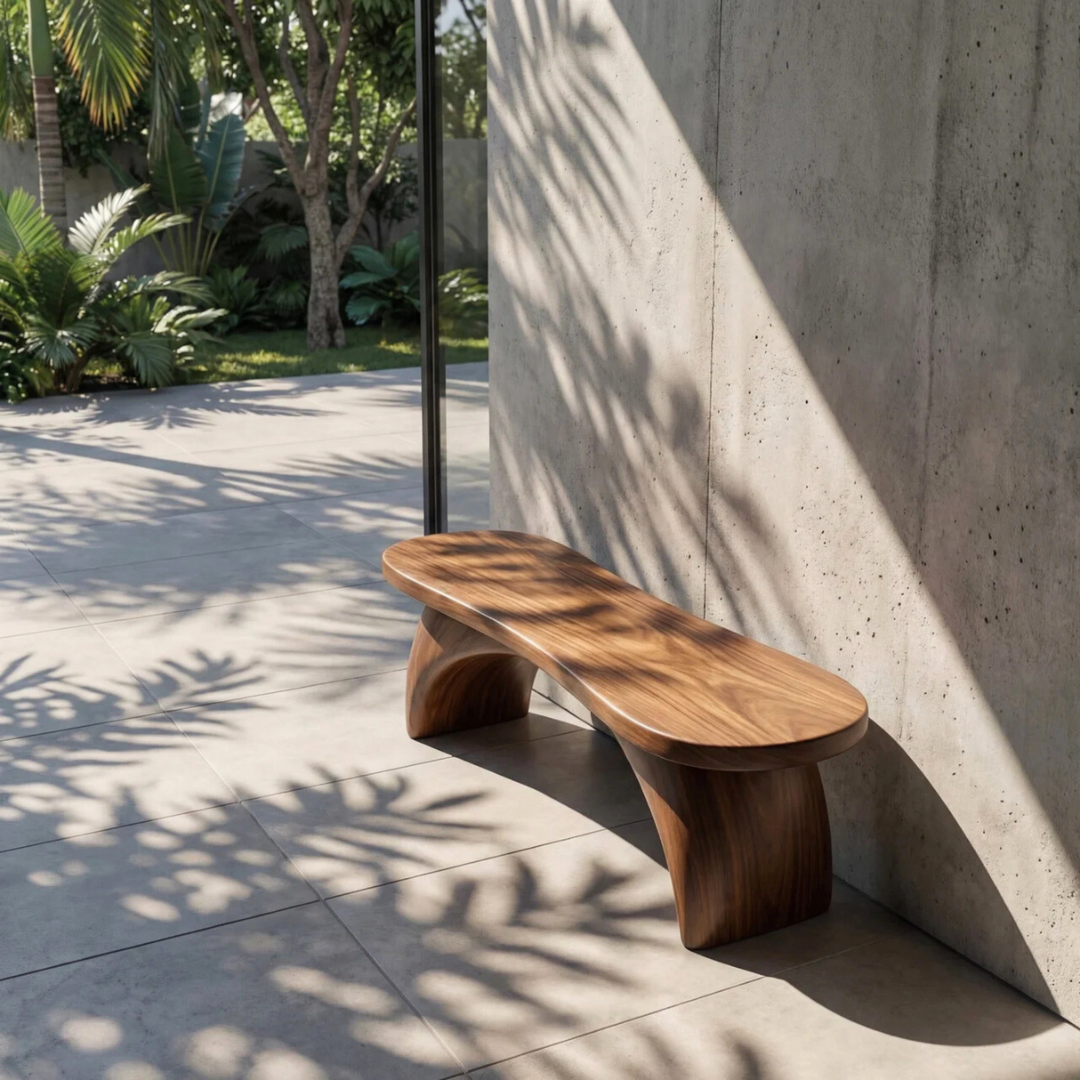 Organic Wood Bench with Sculptural Curved Legs for Modern Interiors
