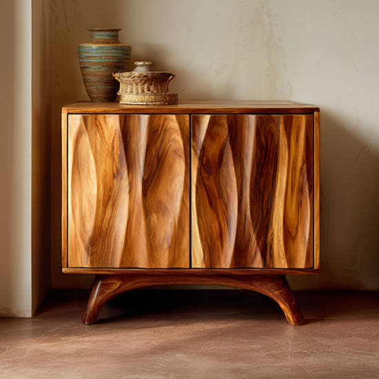 Modern Wooden Sideboard with Unique Natural Wood Grain Doors Organic Style Storage Cabinet