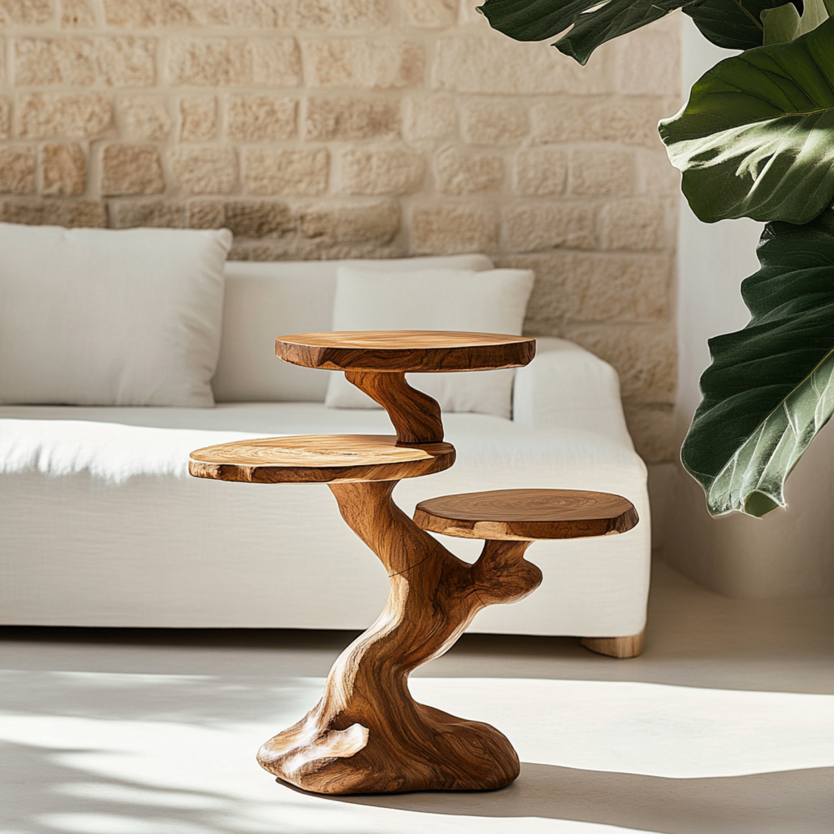 Sculptural Tree Form Accent Table with Three Round Display Tops