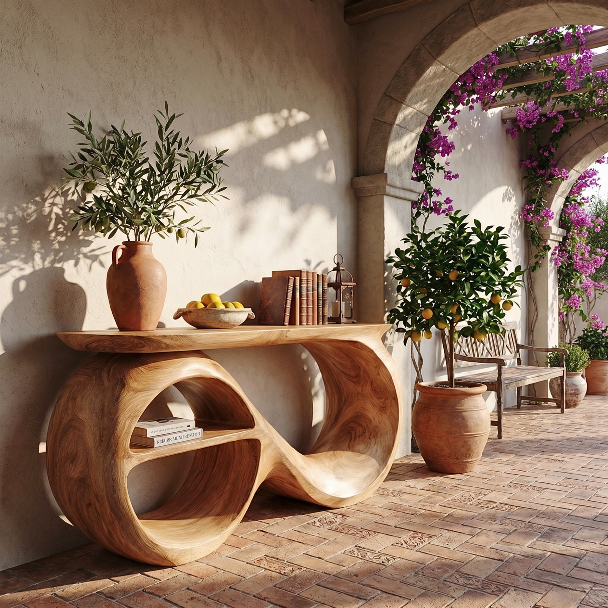Solid Wood Console Table with Infinity Sculptural Base