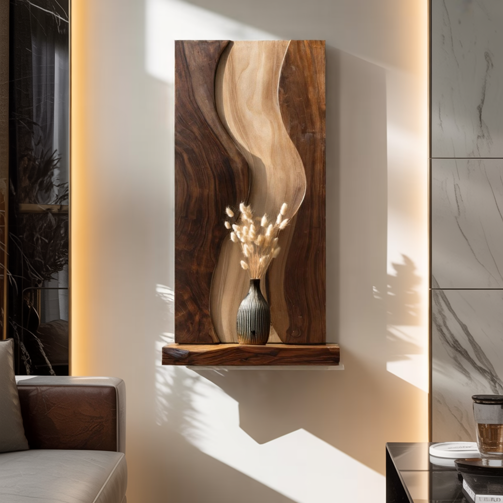 Abstract Solid Wood Wall Art with Organic Wave Design