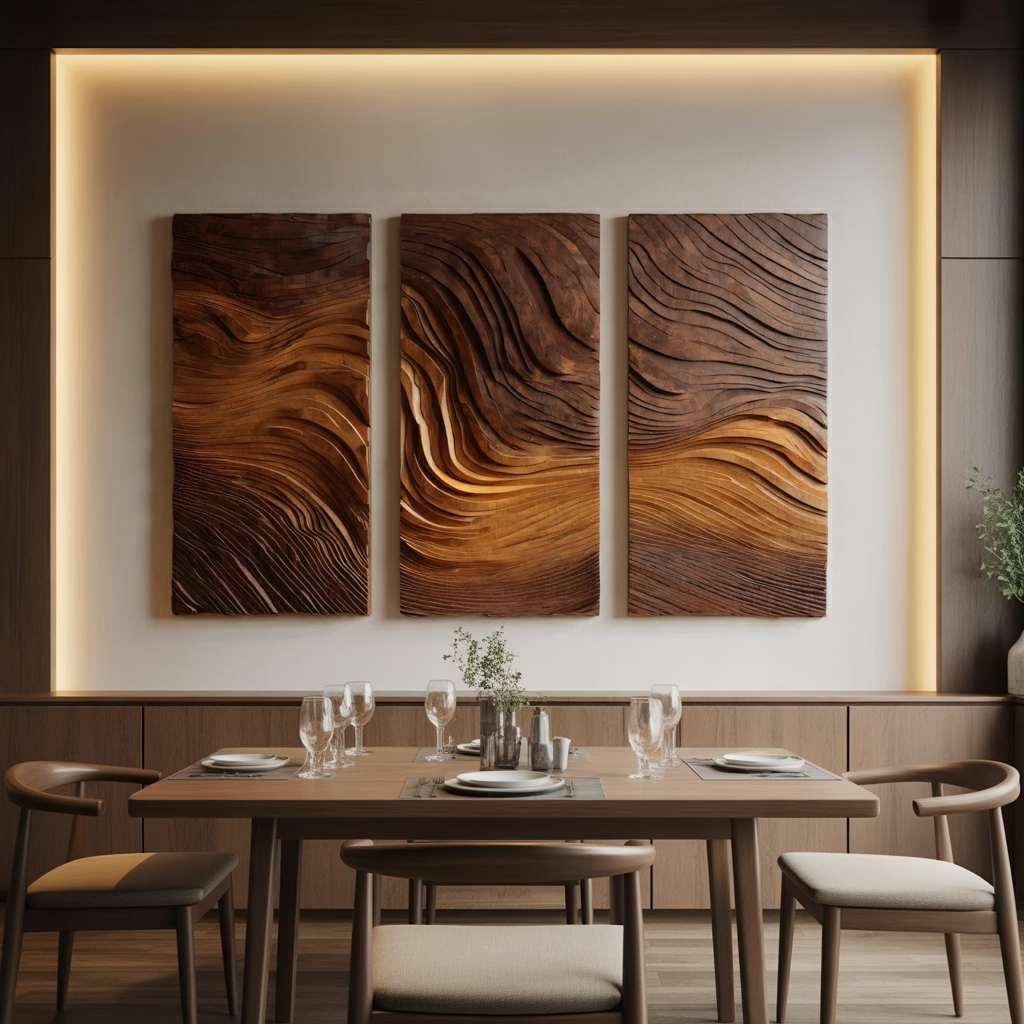 Sculpted Solid Wood Wall Panels Set for Contemporary Spaces