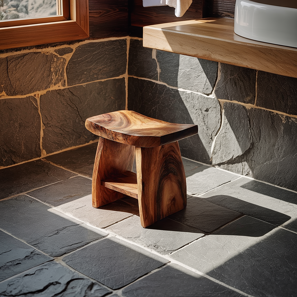 Solid Wood Vanity Stool with Sculpted Saddle Seat