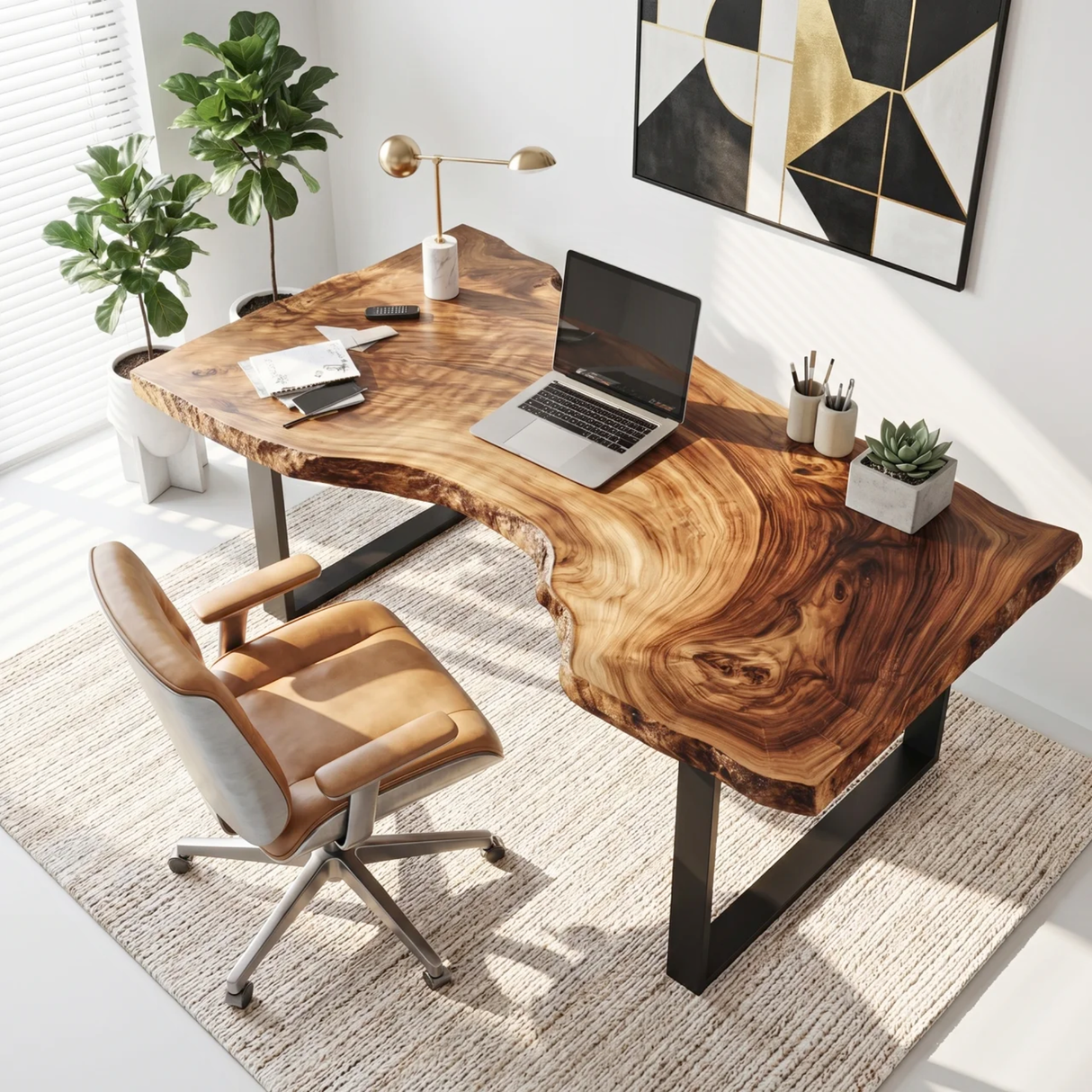 Live Edge Solid Wood Desk with Metal Legs