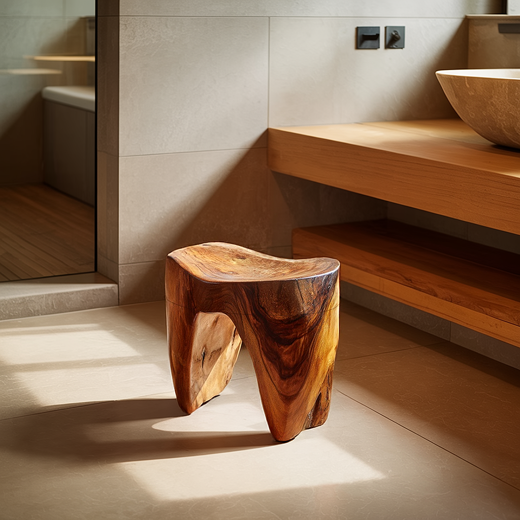 Monolithic Solid Wood Accent Stool for Modern Bath