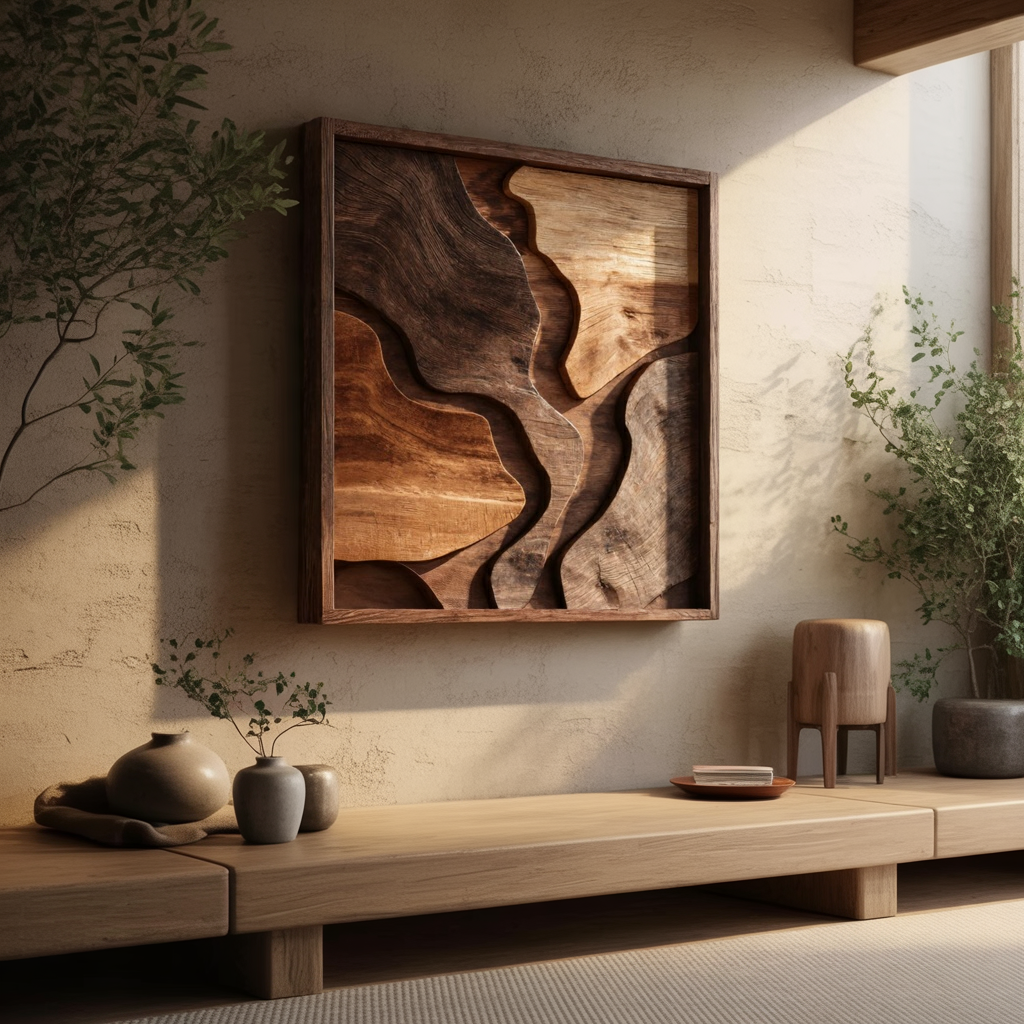 Organic Solid Wood Wall Sculpture Panel for Modern Interiors