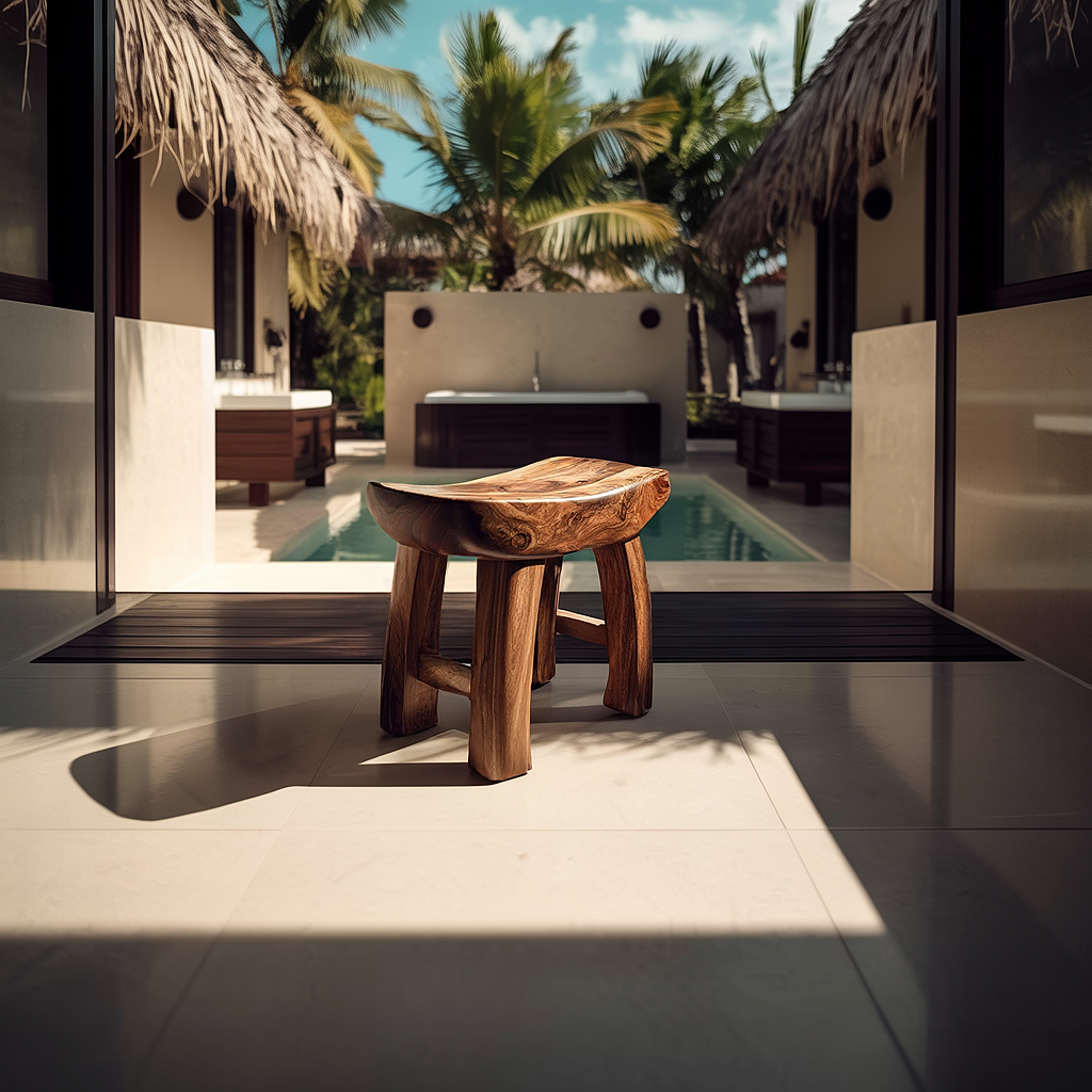 Hand-Carved Solid Wood Stool for Organic Modern Spaces