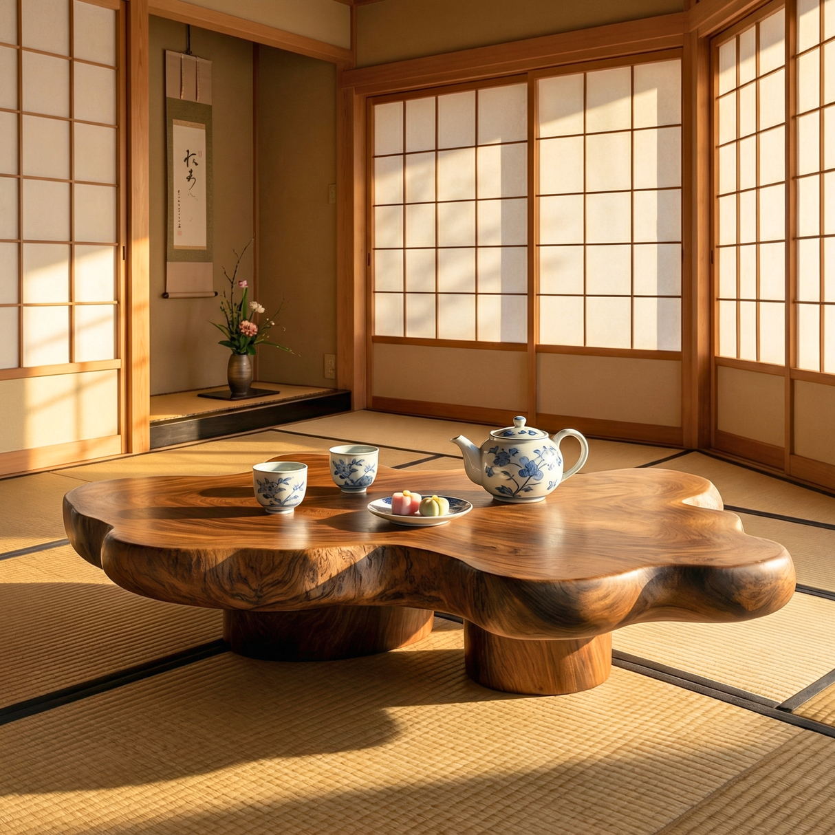 Solid Wood Organic Coffee Table for Modern Zen and Japandi Interiors