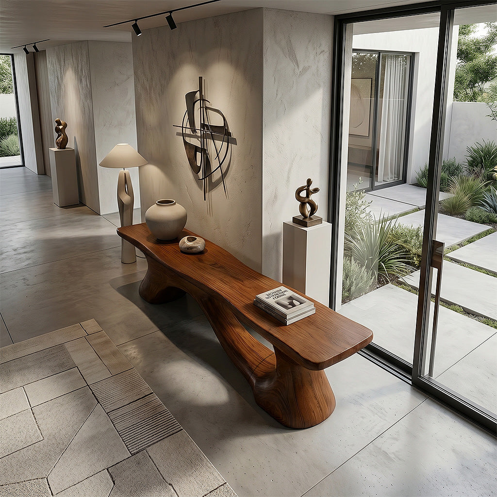 Sculptural Solid Wood Bench with Organic Form for Modern Interiors