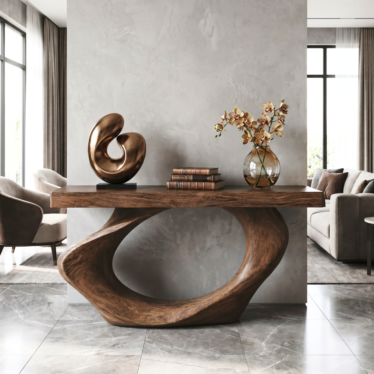Console Table Solid Wood with Oval Loop Base for Entryway Decor