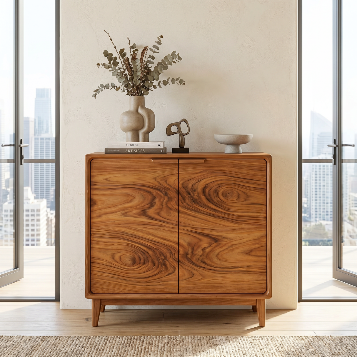 Handcrafted Solid Wood Two Door Sideboard Cabinet for Living Room