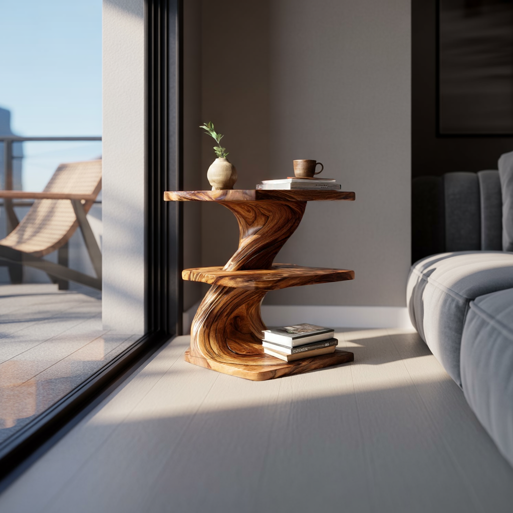 Organic Modern Solid Wood Z Accent Table