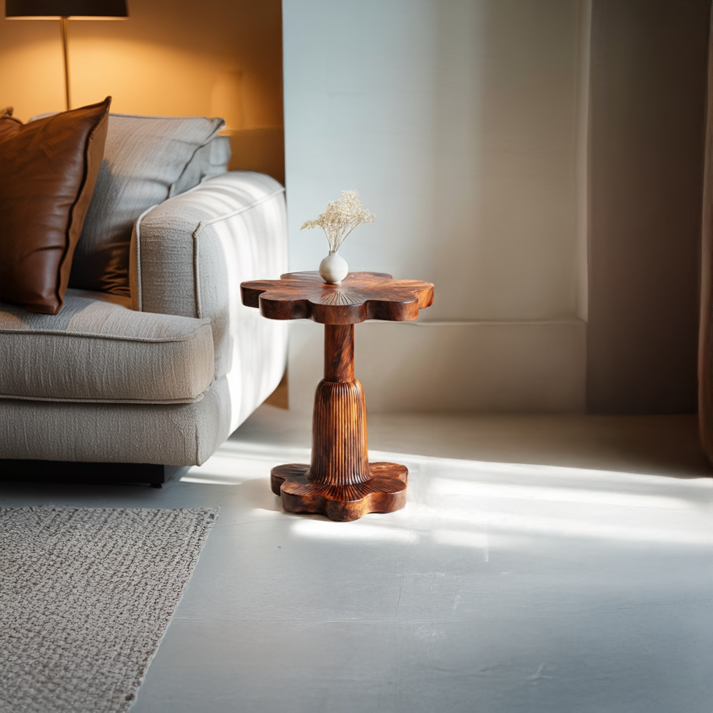 Carved Solid Wood Pedestal Table for Artistic Interiors
