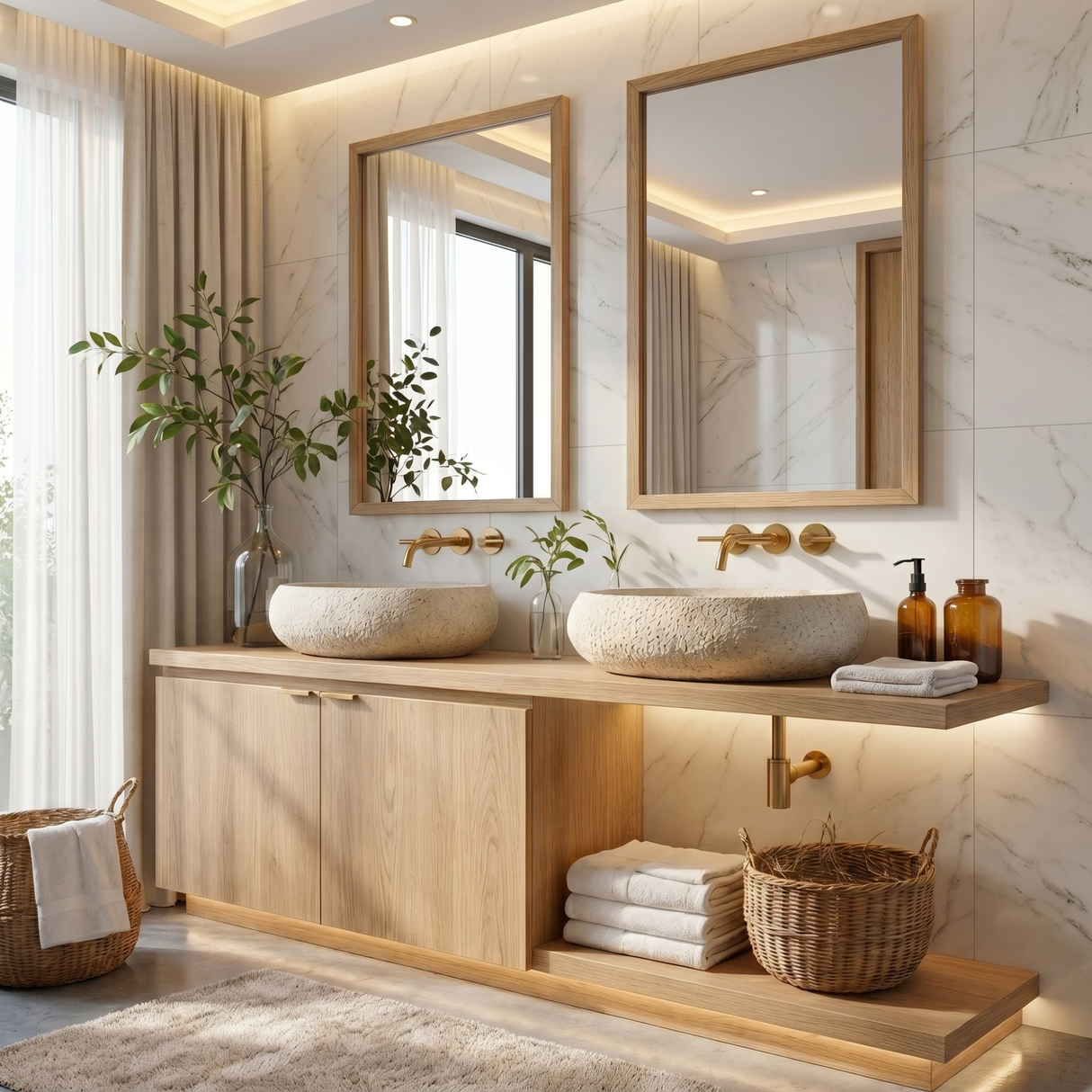 Minimalist Solid Wood Floating Bathroom Vanity