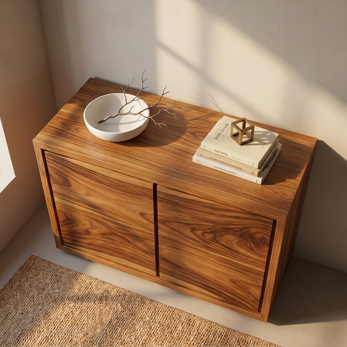 Solid Wood Minimal Sideboard Cabinet with Continuous Grain Doors