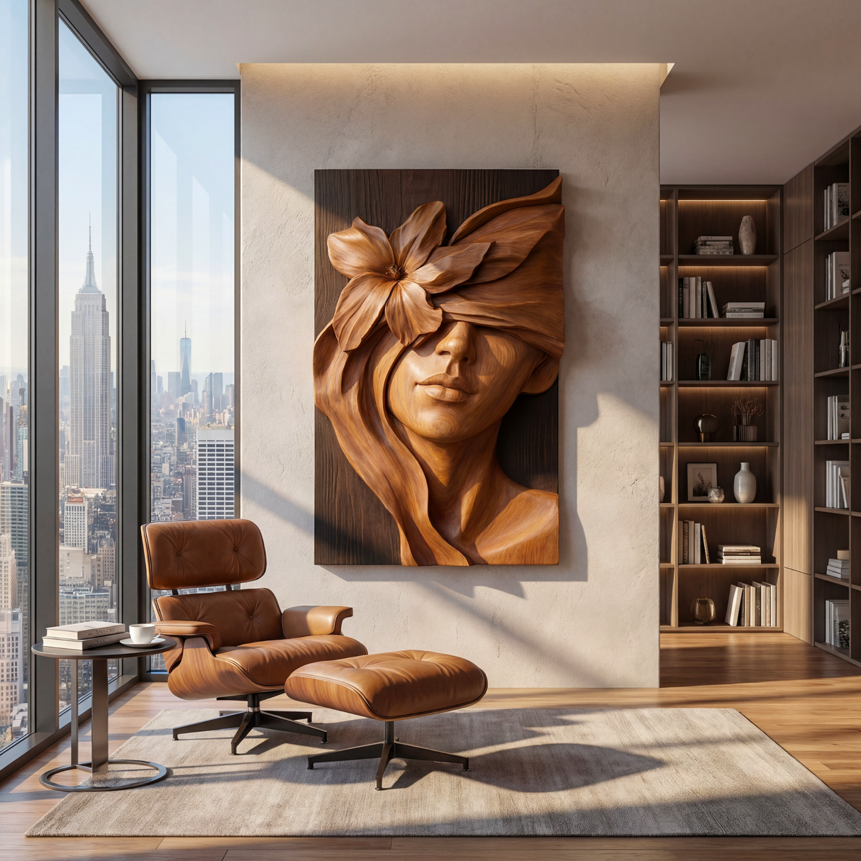 Bloom Veil Wooden Relief Portrait Sculpture Wall Art