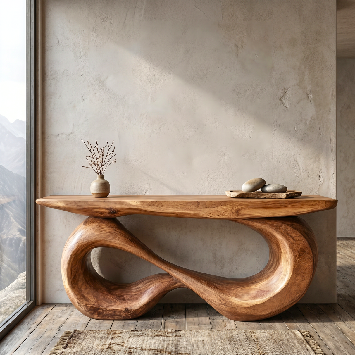 Console Table Solid Wood with Double Infinity Loop Base for Entryway Decor