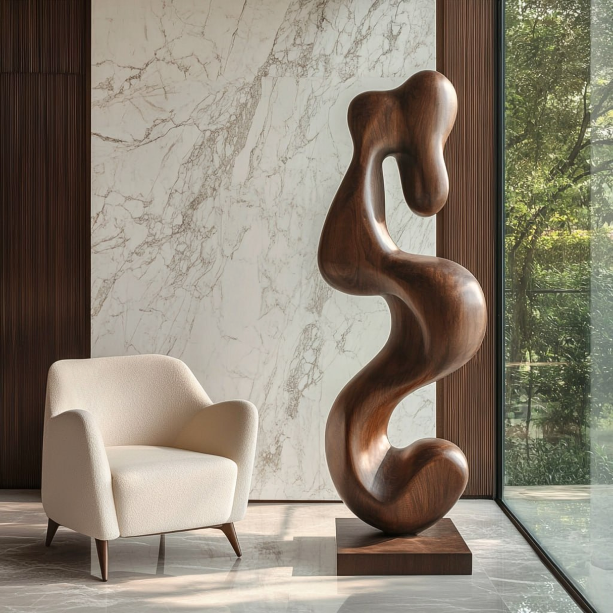 Handcrafted Solid Wood Serpentine Abstract Floor Sculpture