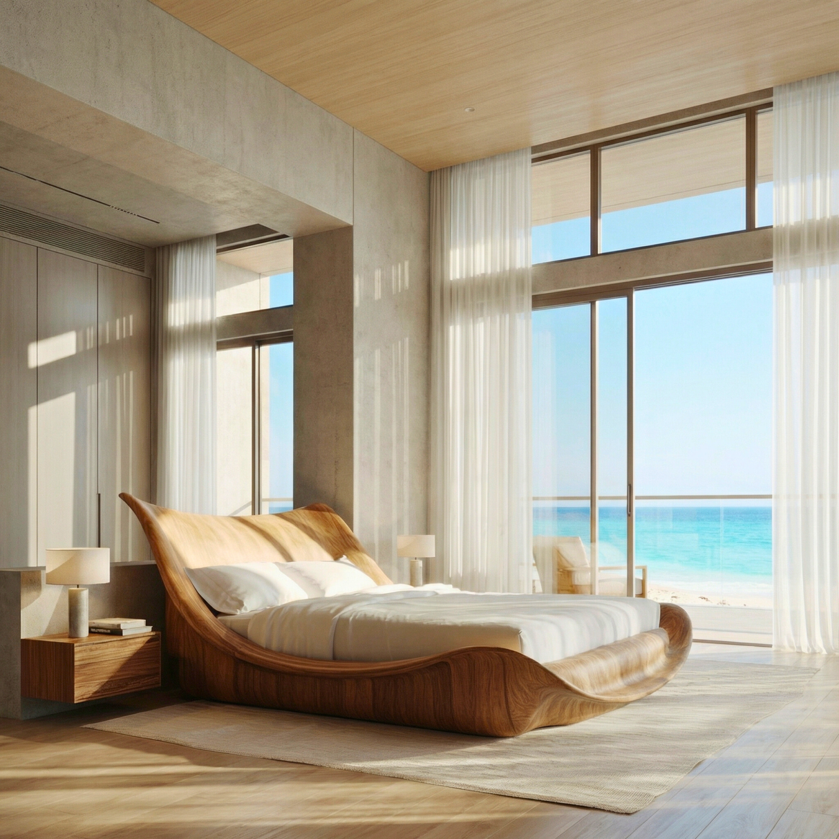 Wave Solid Wood Bed Frame for Modern Bedroom