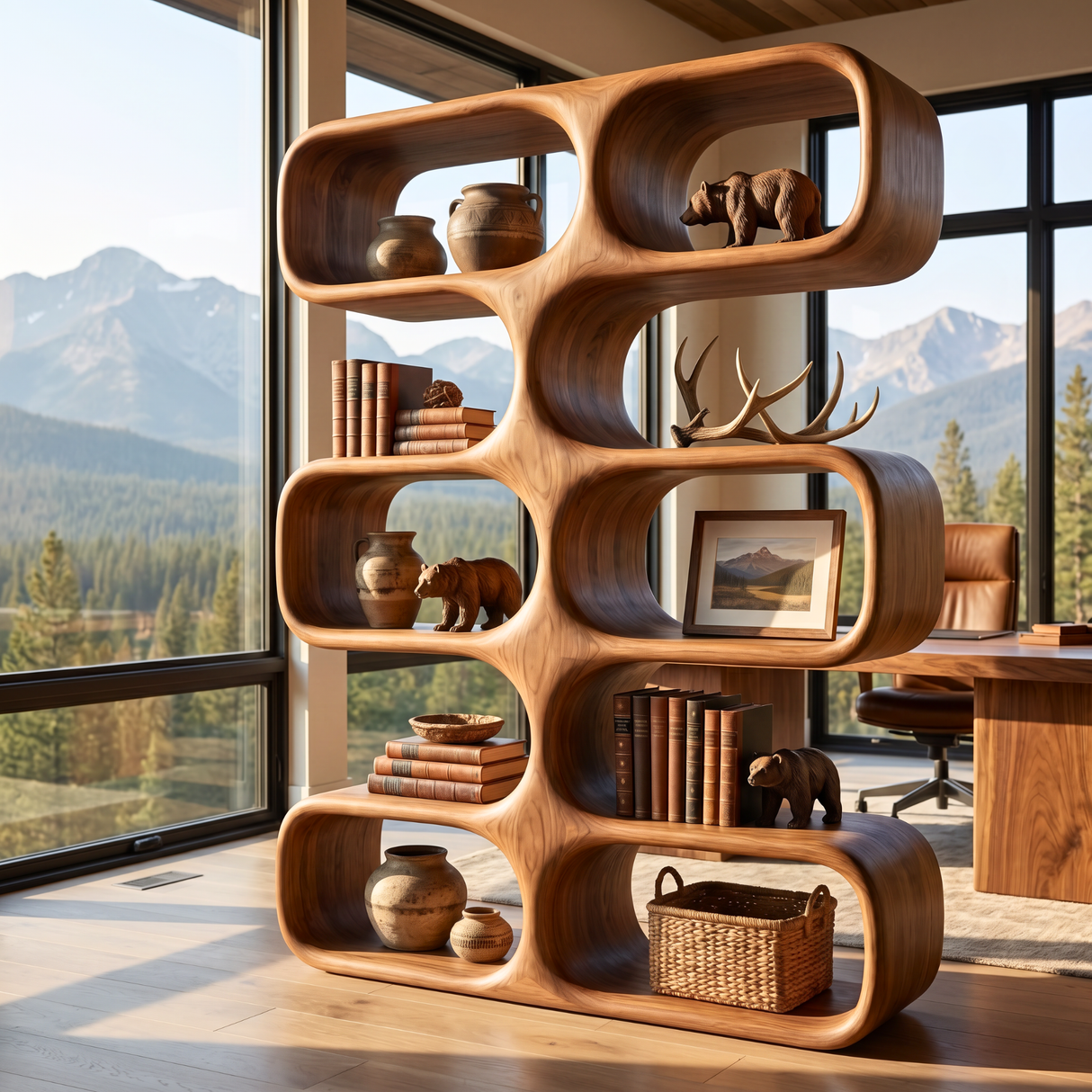 Organic Modern Bookshelf Handmade Sculptural Display Shelf Contemporary Storage Unit