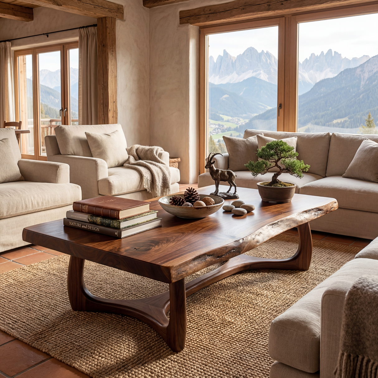 Organic Solid Wood Coffee Table with Natural Edge Detail