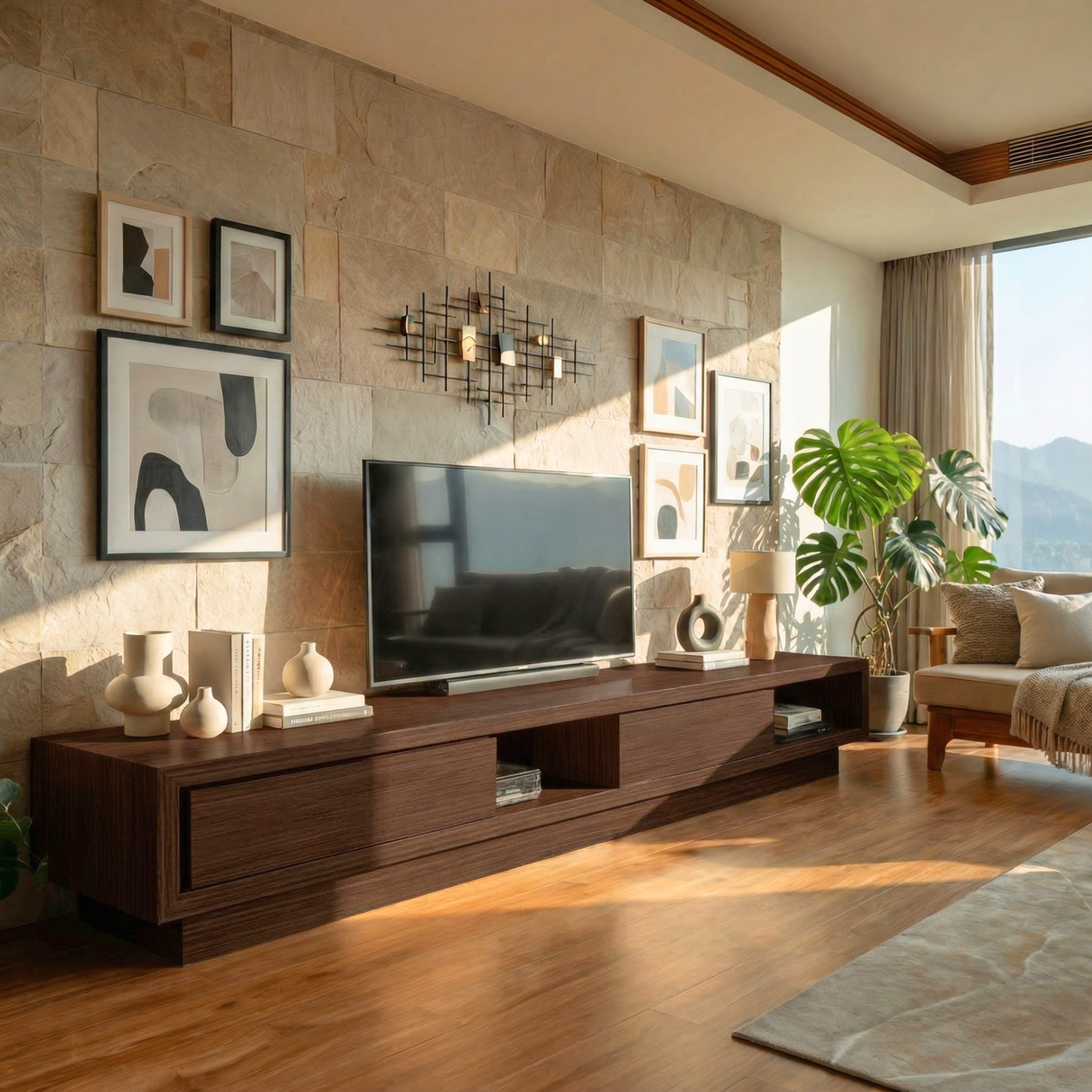 Solid Wood TV Cabinet for Modern Living Room Entertainment Spaces